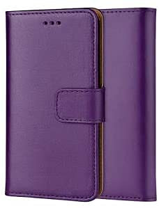 Genuine Leather Bookcase for iPhone 14 Pro Max, Premium authentic Genuine Leather Wallet case with Magnetic, Kickstand, Cash & Card Slots Stockproof Slim Flip bookcase cover 6.7 (Purple)