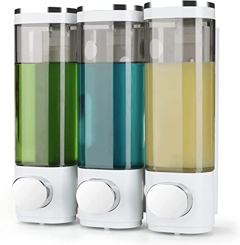 goldenwarm Seifenspender Wandbefestigung Ohne Bohren Schwarz&Weiß Plastik Spülmittelspender Geeignet für Küche Bad WC für Duschgel Shampoo Seife (3 x 300ml)