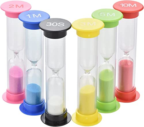 6pcs Sabliers Minuterie Horloge de Sable Hourglass 30 Sec / 1 Minute / 2 Minutes / 3 mins / 5 Minutes / 10 Minutes Désigné pour Jeux,Cuisine, Exercice
