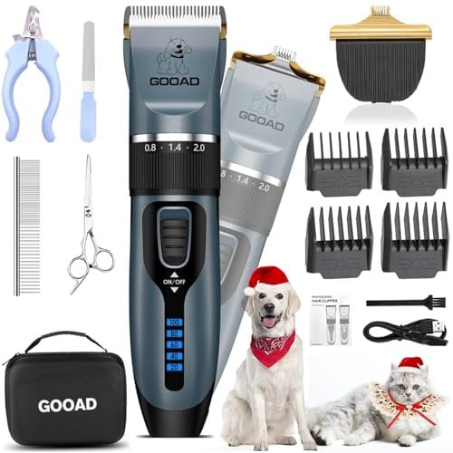 Gooad Dog Clippers Grooming Kit and Paw Trimmer,Cordless,Low Noise, Electric Quiet,Rechargeable, Dog Trimmer Grooming, Pet Hair Clippers for Thick Coats,Shaver for Small and Large Dogs Cats(Blue)