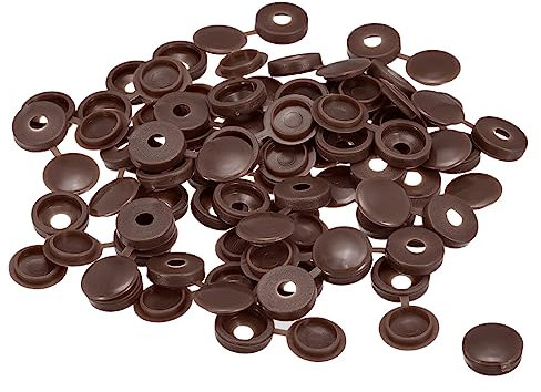 sourcing map 200Pcs 5mm Hinged Screw Cover Caps Plastic Fold Screw Snap Covers Washer Flip Screw Protection Cover for M3 M4 M5 Screws, Dark Brown