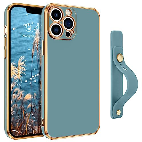 VENINGO iPhone 13 Pro Max Phone Case,iPhone 13 Pro Max Case,Slim Fit Soft TPU with Adjustable Wristband Kickstand Scratch Resistant Shockproof Protective Cover for iPhone 13 Pro Max 6.7, Blue Grey