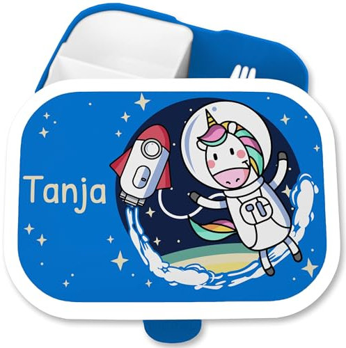 Brotdose Kinder Campus für Mepal - Einhörner - Brotbox Weltraum Einhorn Lunchbox Unicorn Astronaut I - 750 ml - Blau - einschulung geschenke mädchen kinderbrotdosen kindergarten einhörnern space