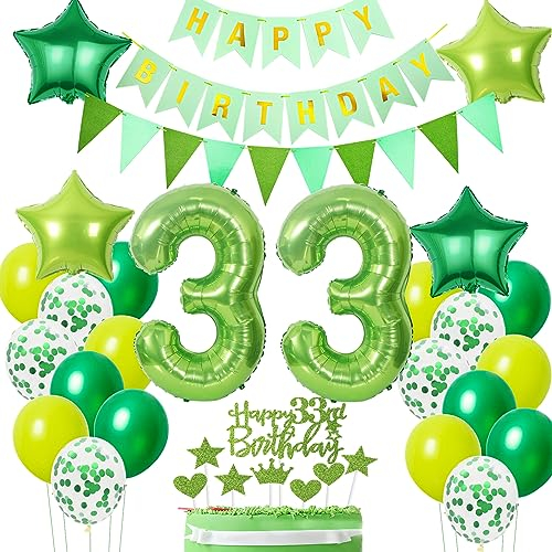 Luftballons 33. Geburtstag Grün Dekoration, ballon 33 Geburtstag Mann deko Grün Tortendeko 33 Jahre Mann Geburtstagsdeko 33 Geburtstag Mann Frauen deko Grün Deko 33. Geburtstag Männer Grün Ballons
