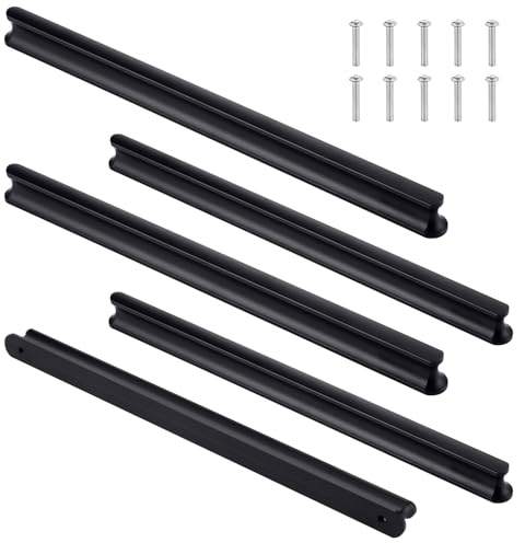 Mynoozi Paquete de 5 tiradores de puerta de armario de cocina de 250 mm de largo (centro de agujero de 224 mm), tiradores de cajones de cocina, tiradores de puerta de armario (negro)