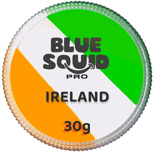 Blue Squid PRO Face Paint - Professional Water Based Single Cake Facepaint & Body Paints - SFX Makeup, Kids Adults Painting for Costume, Halloween Face Paints for Children- Green, White Orange 30g/1oz