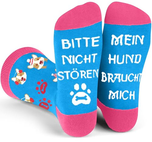 Geschenke für Hundebesitzer Socken mit Hundemotiv Spruch BITTE NICHT STÖREN MEIN HUND BRAUCHT MICH Lustige Geschenke für Frauen Geburtstag Weihnachten, Witzige Socken Geburtstagsgeschenk für Freundin