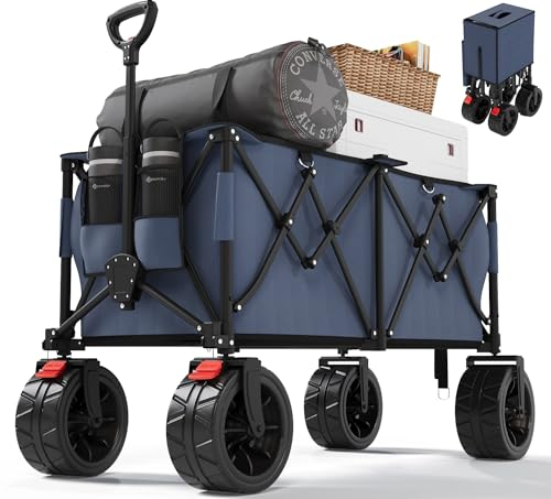 Devoko 332L Bollerwagen Faltbar Sackkarre Klappbar 200KG Belastbar Faltbarer Bollerwagen mit Bremse, Handwagen mit Verstellbarem Griff, Transportwagen Klappbar für Strand Camping Einkauf,Blau