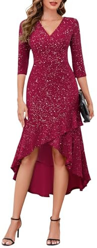 Berylove Kleid Herbst Damen Abendkleid Damen Lang Glitzer Kleid Damen Kleid Winter Damen Glitzer Kleid Abendkleider Elegant Für Hochzeit BLP7065 Rose M