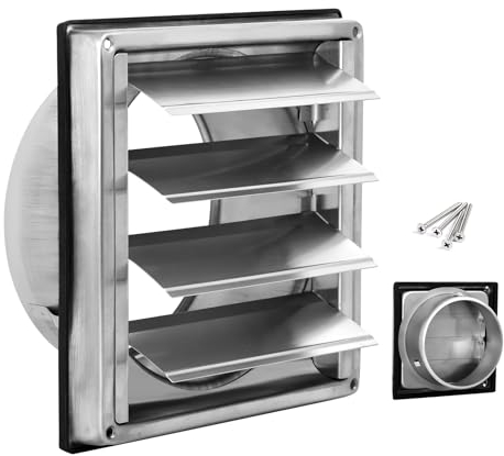 Grille d'aération 125 mm, clapet anti-retour, grille de protection contre les intempéries, en acier inoxydable, avec lamelles mobiles, grille d'aération, grille d'aération, grille d'aération, grille à