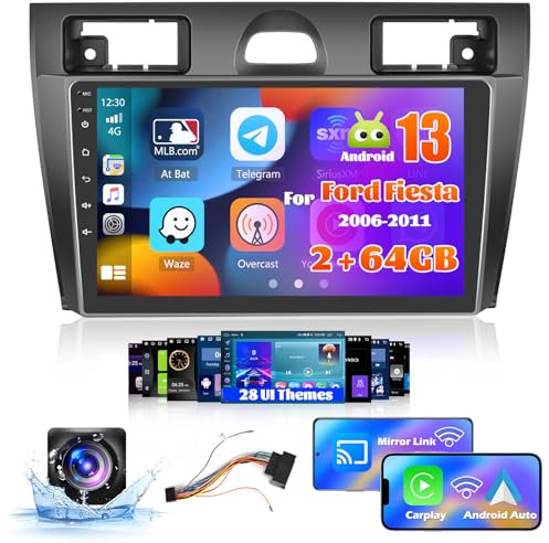 Inefala 9 Pollici Autoradio Android 15 per Ford Fiesta 2006-2011 2 DIN Schermo (2+64GB) con Wireless CarPlay Android Auto FM RDS GPS Bluetooth WiFi Comandi al Volante Telecamera Posteriore