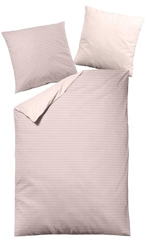 Carpe Sonno gestreifte Wende-Bettwäsche 135x200 cm - Melange Renforce Bettbezug 135 x 200 Baumwolle - Sommer Bettbezüge Bettgarnitur kühle Sommerbettwäsche Bettzeug Feinstreifen Rosa