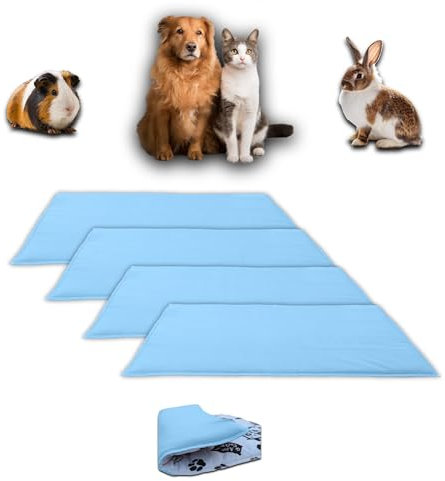 NEO SOLVO 4 Stück Fleece Spielplatzmatte für Meerschweinchen und Kaninchen - Alles in einem: eine Decke, EIN riesiger Tunnel, EIN Haus, EIN Kissen und EIN Bett - 50 cm x 60 cm - Blau