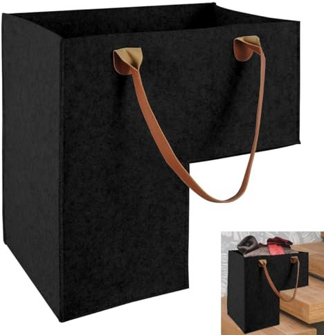 Treppenkorb Stufenkorb Treppen-Organizer-Korb aus Filz Faltbarer L-Form Stair Basket mit Griffen für Wäsche Spielzeug Haushaltsgegenstände Wohnkultur (Schwarz)