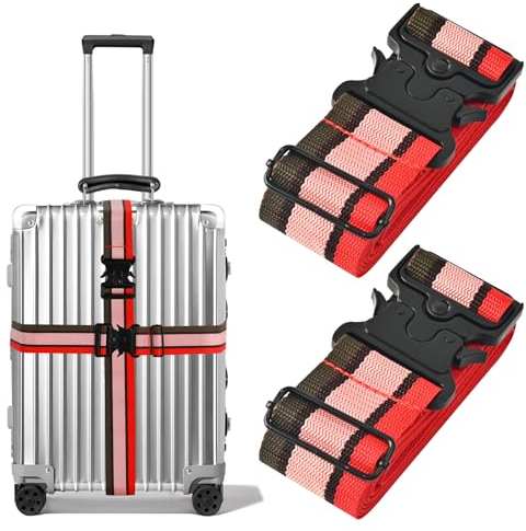 Collskid 2 Stück Koffergurt mit Metall Schnalle, Kofferband Gurt 5 * 200cm, rutschfest Verstellbar Kofferbänder, Strapazierfähig Gepäckgurte für Schnell erkennen Gepäck Reisetasche (Bunt)