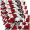 Set von 4 Zucker Schädel Platzmatten,Schädel Knochen Skelett Tischsets,Rote Rose Blumen Tischmatten,Halloween Spooky Gothic wasserdichte Tischsets für Esstisch,Rot Weiß 45Bx30L