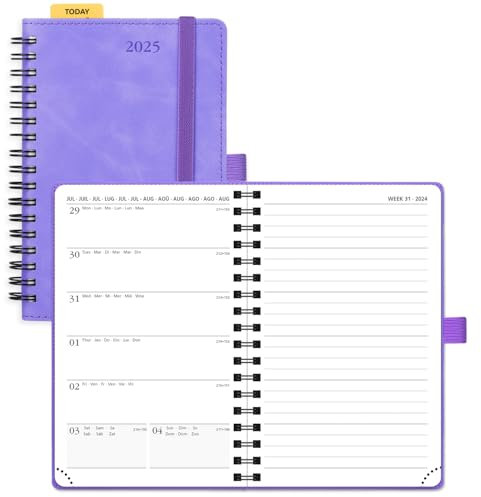 POPRUN Taschenkalender 2025 Klein Ringbuch mit Softcover, ca. A6 (16 x 10,5 cm) - Kalender 2025 Buchkalender Notizbuch (Jan.2025-Dez.2025) mit 100 GSM Papier - Flieder