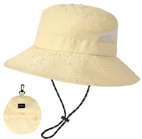 AYPOW Regenhut Damen Sonnenschutz Herren Wasserdichter UV Schutz Fischerhut Faltbar mit Kinnriemen Verstellbare Anglerhut Schnell Dry Bucket Hat Sommermütze Outdoor Aktivitäten Wandern Safari