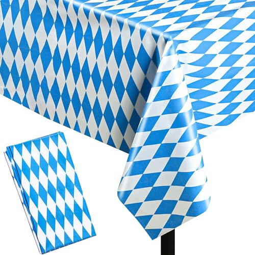 1/2/3 Stück Set Oktoberfest Tischdecke, 137x274cm Blau Weiß Bayerische Tischdecke für Oktoberfest Deko, PEVA Einweg Tischdecke für Bierzeltgarnitur, Bierfest Party Dekoration, Bayrische Tischdeko (3)