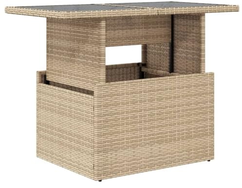 vidaXL Table de Jardin Dessus en Verre Beige 100x55x73 cm Poly rotin, Table d'extérieur, Table, Table à Manger d'extérieur, Table de Patio