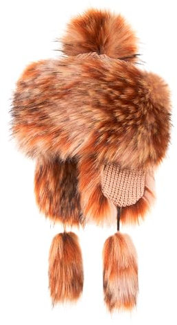 Futrzane Classic Mütze mit Ohrenklappen - Fliegermütze Damen - Russische Hut (S, Orange Classic)