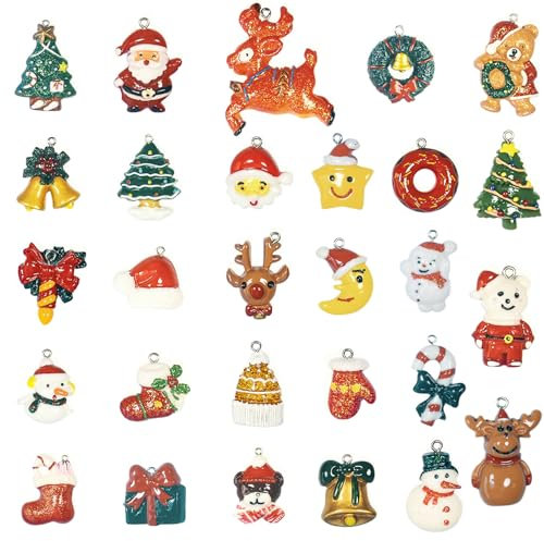 Weihnachtsanhänger Kleine Weihnachtsbaumschmuck Weihnachten Adventskalender Anhänger,28-teilig Mini Christbaum Deko Ornament aus Harz Miniatur Weihnachtsbaum Weihnachten Deko