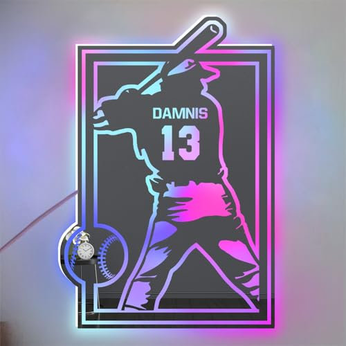 ASD Jewerly Personalisierte Baseball Spieler LED Spiegel Licht Up Zeichen, Multicolored Acryl Wand Kunst Neon Licht, Innen- und Außenbereich, verschiedene Anlässe und Orte, Baseball Sign