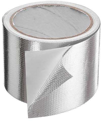 sourcing map Heat Shield Tape 3.14 x 32.8 ft Waterproof Sunscreen | Sound Insulation High-Temperature Resistance Silver Aluminum Tape Thickness for Automotive Repairs