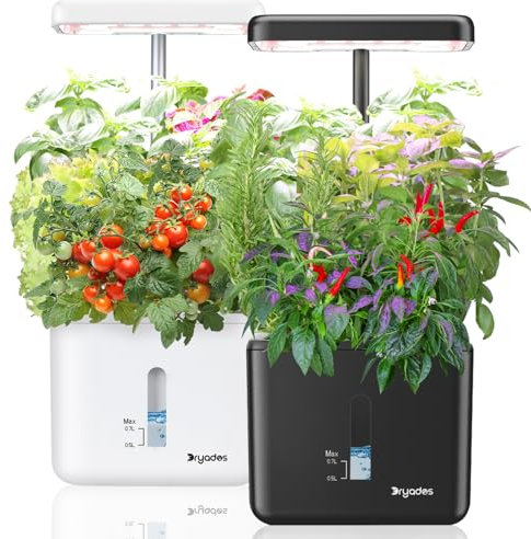 Lot de 2 pots de fleurs d'intérieur - Système de culture intelligent avec lumière LED de 17 W - Minuteur automatique - Arrosage automatique - Cadeau pour maman et femme (sans graines ni sol)