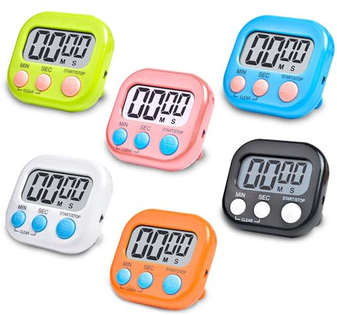 Küchentimer Magnetisch, WDKXCN 6 Stück Stoppuhr Digital, 6 Farben Timer Magnetisch, Digitaler Timer mit Klappbarem StäNder und Display für Kochen Dusche Badezimmer Lehrer Fitnessstudio Klassenzimmer