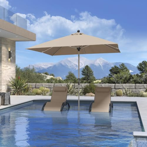 PURPLE LEAF Marktschirm 245 × 245 cm Quadratisch Knickbar Aluminium, Taupe | UV-Schutz, Stabilere Konstruktion, Leichtgängige Kurbel, Neigung per Knopfdruck, Einfache Montage, Sonnenschirm Terrasse