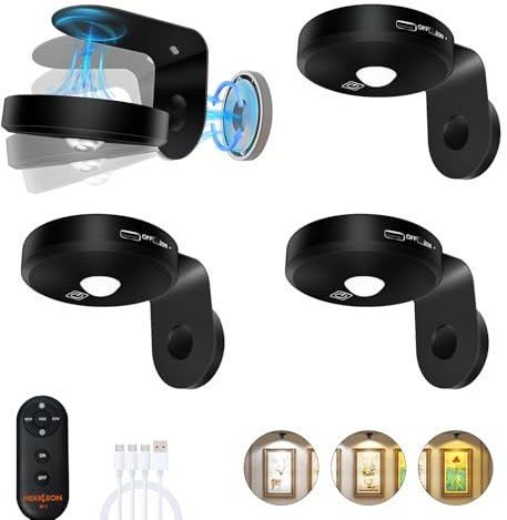 Bilderleuchten für die Wand Kabellos, 2000mAh Wiederaufladbare Bilderrahmenleuchten mit Dimmbar & 3 CCT, Puck Lights mit Fernbedienung, Kunstbeleuchtung für Gemälde, Theke, Regal(4 Pack, Black)