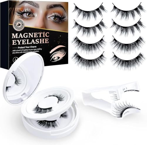 Magnetische Wimpern, Aktualisierte Wiederverwendbare Magnetische Wimpern ohne Eyeliner, Dual-3D-Verlängerungsset für Falsche Magnetische Wimpern Mit Zange, Kein Kleber, Nnatürliches Aussehen