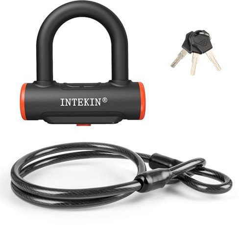 INTEKIN Bike U Lock Heavy Duty Bike Lock Bicycle Lock, 16mm U Lock and 3ft Length Security Cable with Sturdy Mounting Bracket for Bicycle, Motorcycle and More