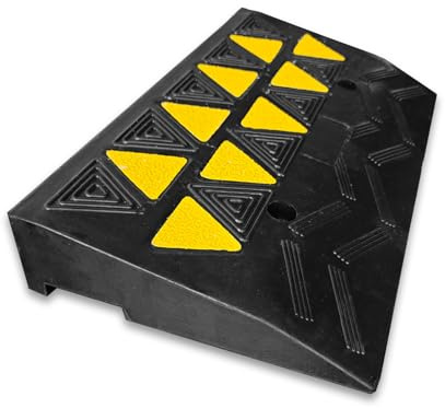 etm Threshold Ramp Door Threshold Ramp and Kerb Ramp 8 cm Height with Yellow Luminous Marking - Wheelchair Ramp for Accessibility on Curbs and Pavements Made of Recycled Rubber (Blanc)