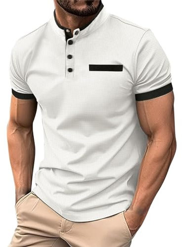 Herrenmode Frühling und Casual Kurzarm Reißverschluss einfarbig Kurzarm T-Shirt Top Uhr Kind (White, XL)