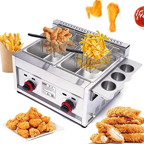 LYDBMYT Freidora Comercial de sobremesa de Acero Inoxidable con Doble Cesta, Ideal para restaurantes de Comida rápida y Bares.