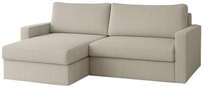 Ecksofa FARO MINI mit Schlaffunktion und Stauraum – Kompaktes Sofa 224 cm – Cordstoff POSO – für kleine Räume – modernes Design (Creme, Links)