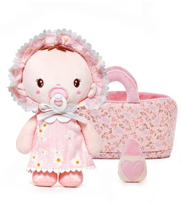 LeyaDoll Mini Baby Doll & Cradle Set 9, First Birthday Gift for 1+ Girls | 23cm dress-up baby doll with soft accessories,including a pacifier,towel and cradle,ideal for baby showers