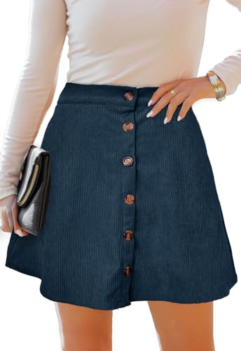 Alaster Queen Minigonna da donna in velluto a coste con bottoni sul davanti a trapezio con, Blu, M