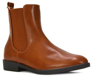 ESSEX GLAM Women's Ankle Boots Ladies Flat Chelsea Pixie Elastic Gusset Synthetic Leather Pull On Booties Size 3-8