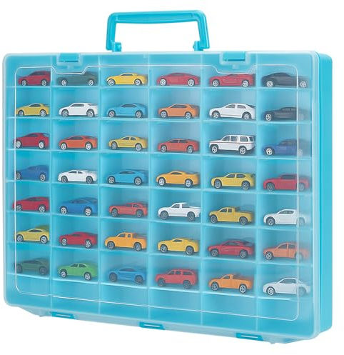 CUTHOLLOW Toy Car Storage Organizer, 48 Compartments Display Case | Compatible with Hot Wheels Matchbox Cars, Adjustable Dividers, Portable Model Car Collection Holder