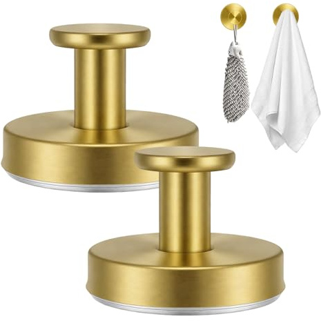 KUIRUNRX® Saugnapfhaken, Selbstklebende Wandhaken aus Edelstahl, 2 Stück Handtuchhaken für Bad, Küche, Fliesen und Glas, Wiederverwendbar (Gold)