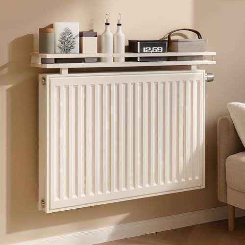 Blanc Étagère Flottante sur Radiateur, Etagere Tablette Radiateur à Poser Sans Percer en Alliage D'aluminium, 40-200 cm, Cache-Radiateur pour Rangement Décoration Côtés SuréLevés(80 cm/31.5 in)