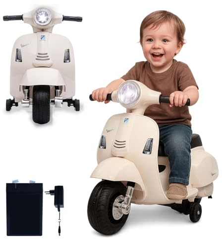 JAMARA 461856 Ride-on Vespa Mini Li-Power 8.4 - Elektroauto Vespa für Kinder ab 18 Monate, Elektro Auto Car, Elektrisch Fahren Kids, Stützräder, Gaspedal, Geschenkidee für Kinder