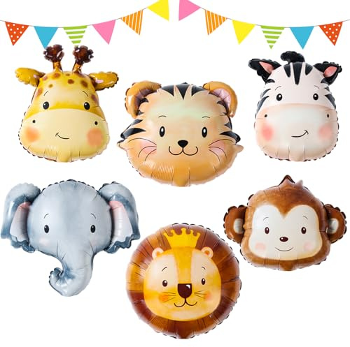 Luftballons Tiere, 6 Stück Folienballon Tiere Party Animals für Dschungel