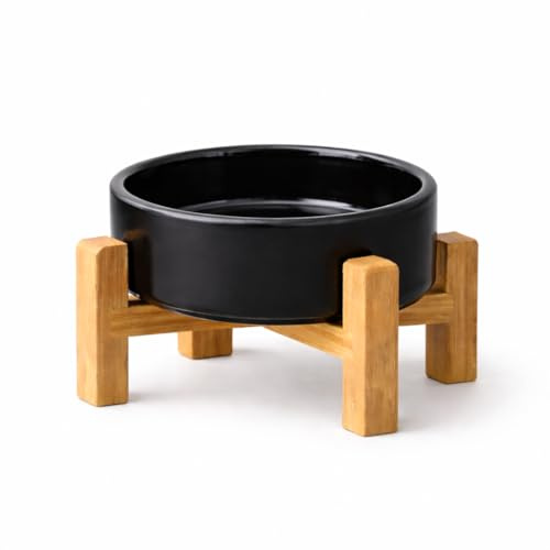 PWRco Large Dog Bowl with Stand, Black, 20cm, 1800ml