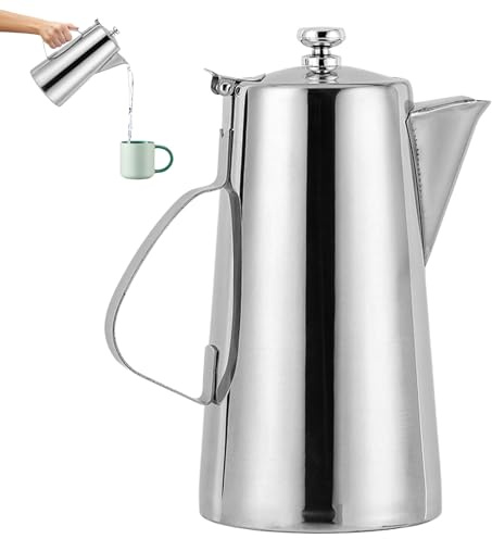Jarra de agua – Acero inoxidable 1,5 L 350 g 2 L 370 g | de restaurante con jarra de agua fría con tapa plana | para sopa de de gran capacidad para uso doméstico y comercial
