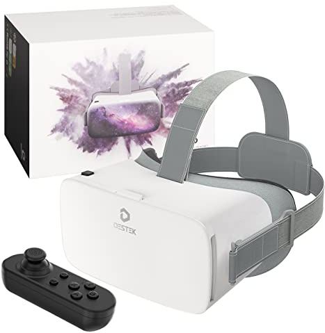 DESTEK V5 VR Headset for Kids & Phone w/Controller & 128 VR Apps, Touch Button for YouTube, 110° FOV Anti-Blue Light HD Lenses for iPhone & Android | White