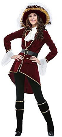 Adult Captain Hook Fancy Dress Costume Womens, Neverland Fancy Maroon Pirate Halloween Outfit Large